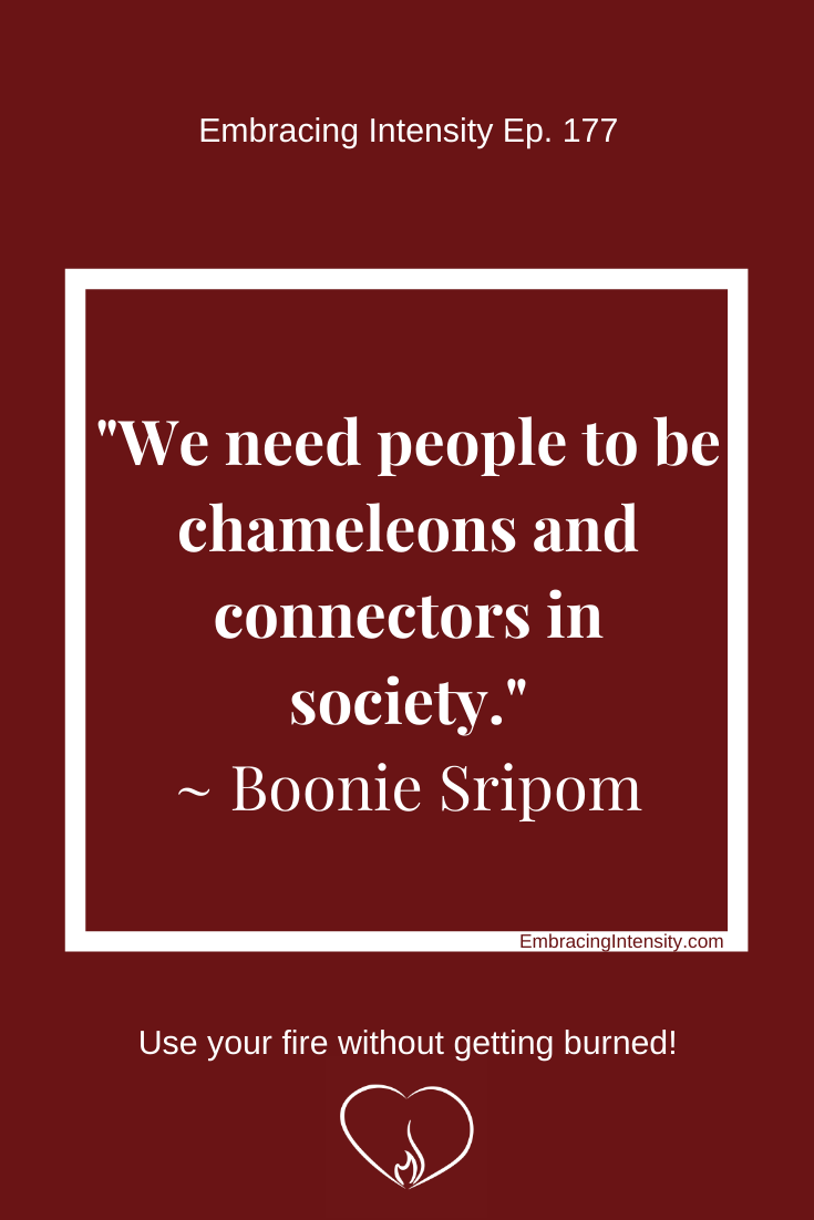 "We need people to be chameleons and connectors in society." ~ Boonie Sripom